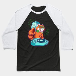 Cartoon red panda DJ at turntable Baseball T-Shirt